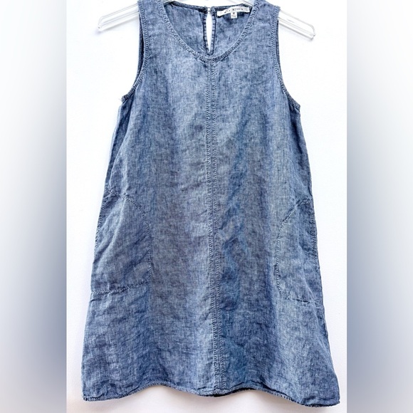 Max Studio Denim Look 100% Linen Blue Mini Dress - Picture 2 of 7